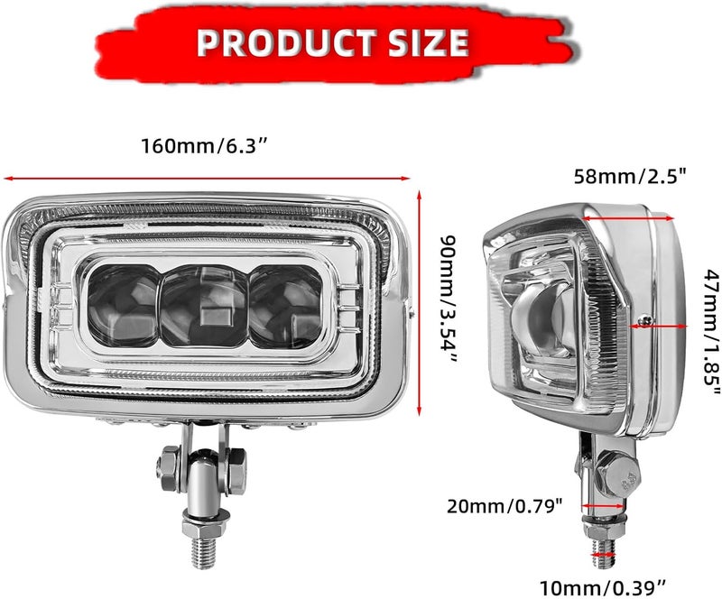 FATECIM 6.5" x 3.5" Vintage Motorcycle Square LED Headlight Hi/Lo Beam Retro Rectangular Headlamp with Visor Bottom Mount Universal For Harley Cruiser Bobber Chopper Yamaha Honda Cafe Racer Chrome - Image 4
